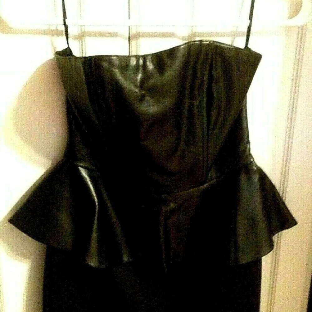 H&M Black Cocktail Mini Dress USA 4 Faux Leather